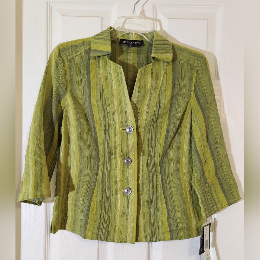 NWT Jones New York Collection 4P Green/Gray Linen/Cotton 3/4 Length Sleeve
